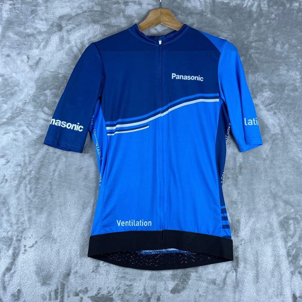 Panasonic Cycling Jersey Mens M Blue Short Sleeve Full Zip Ventilation Graphic